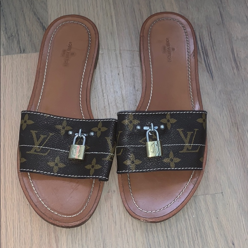 Louis Vuitton Monogram Lock It Flat Mule Sandals